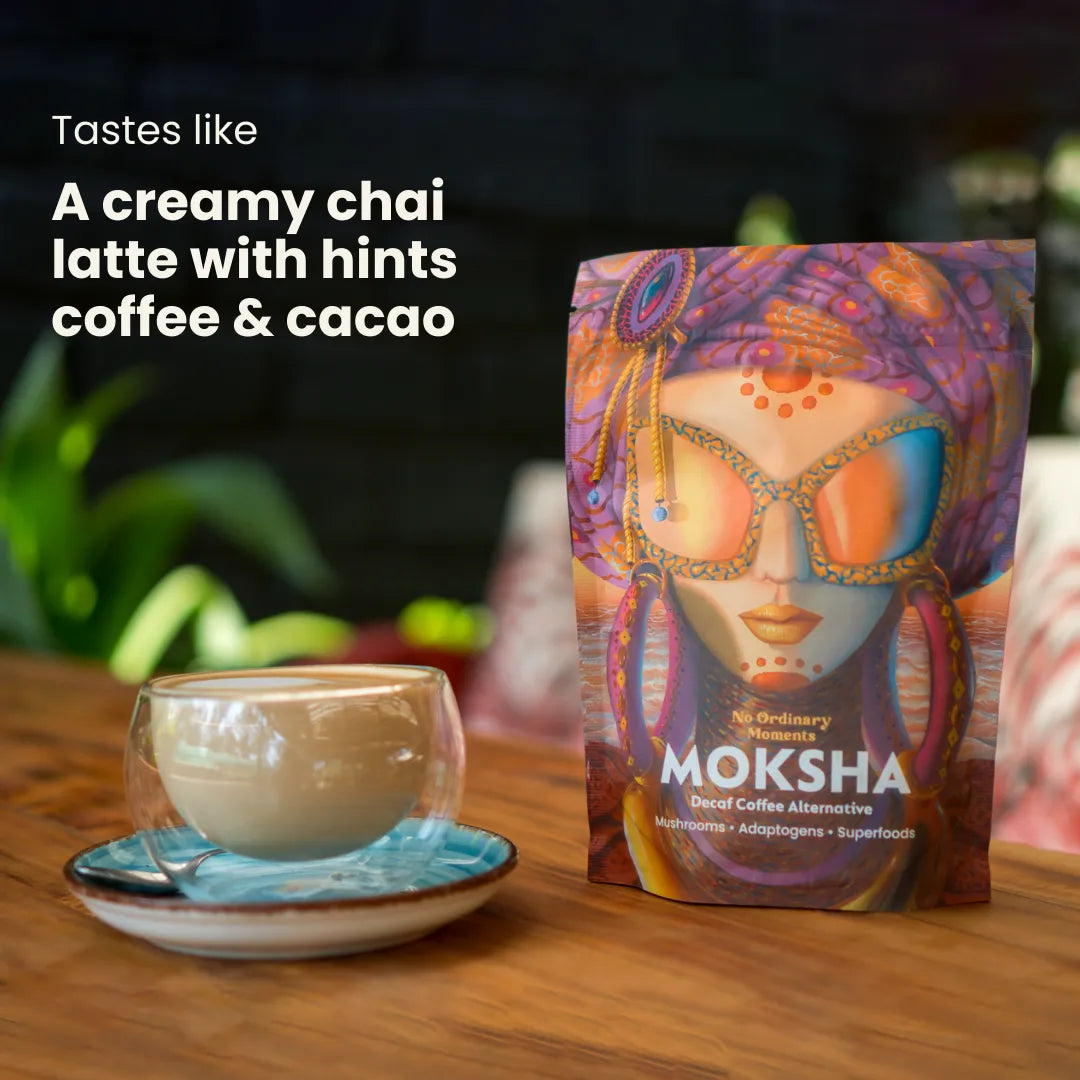 A creamy chai latte moksha with coffee and cacao